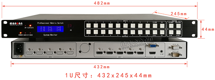 HDMI+A无缝画面分割器5进1出尺寸图